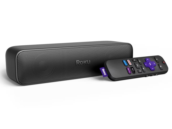 The Roku Streambar SE and its remote on a white background.