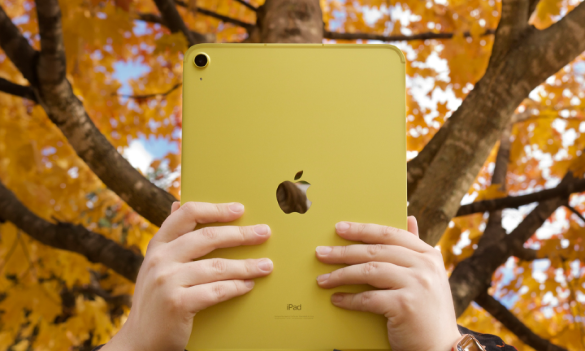 Two hands holding an iPad.