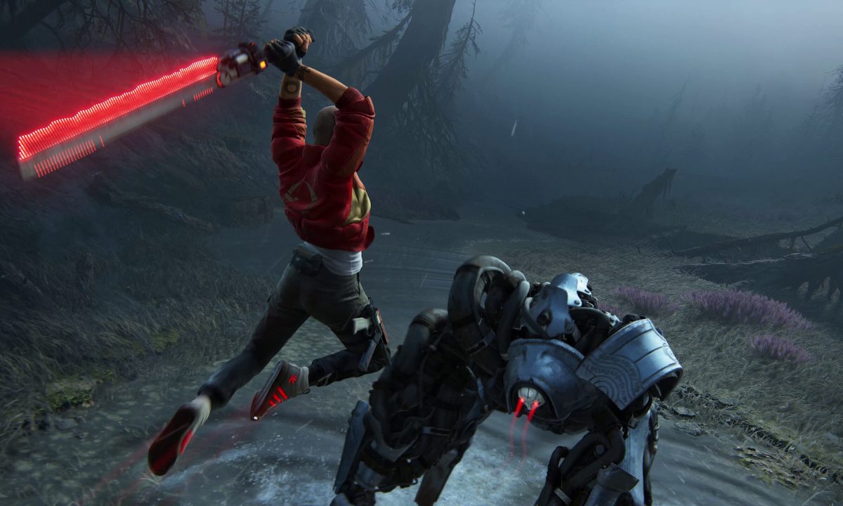 Jordan fighting a big robot in Intergalactic: The Heretic Prophet.