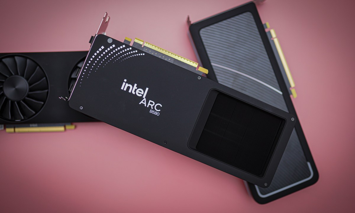The back of the Intel Arc B580 graphics card.