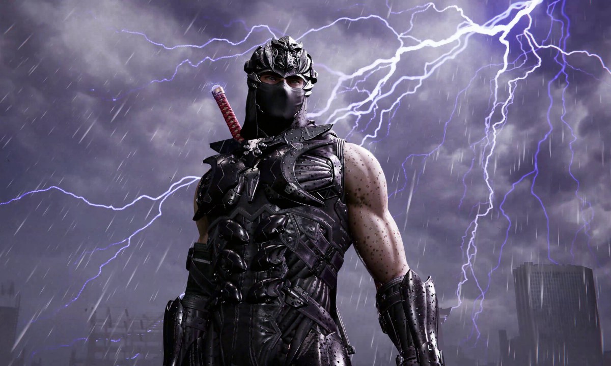 Ryu in the rain and lightning in Ninja Gaiden 4.