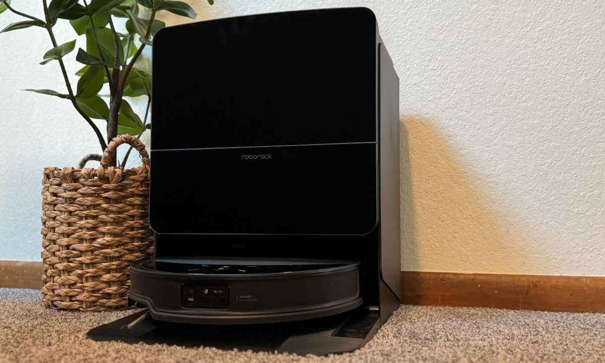The Roborock Saros 10R near a plant