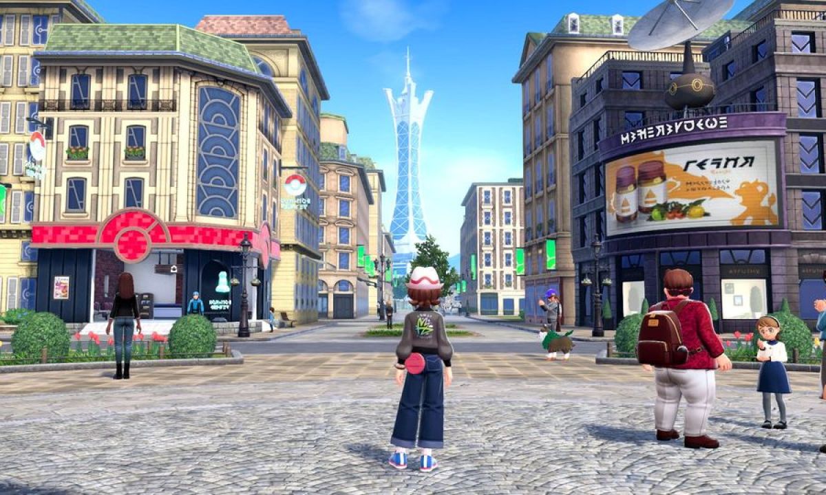 The trainer from Pokémon Legend Z-A in a plaza.