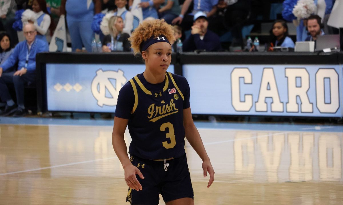 Hannah Hidalgo stands on the court for Notre Dame.