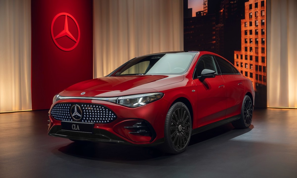 2026 Mercedes-Benz CLA EV front quarter view.