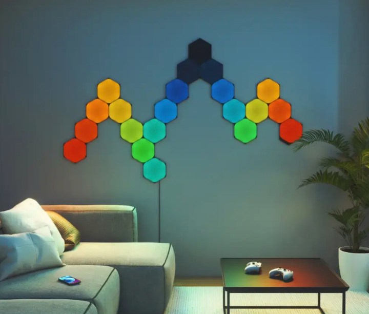 smart lighting installed on a wall in geometric shapes