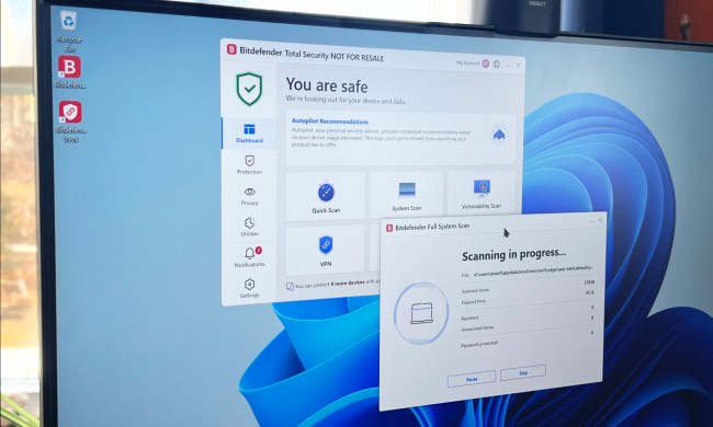 Bitdefender antivirus software is open and running a scan on a Windows PC.