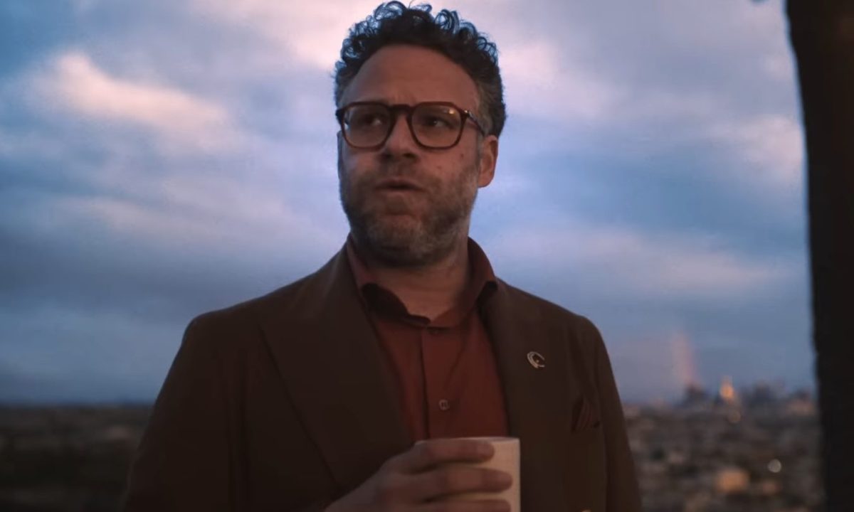 Seth Rogen holding a mug in "The Studio."