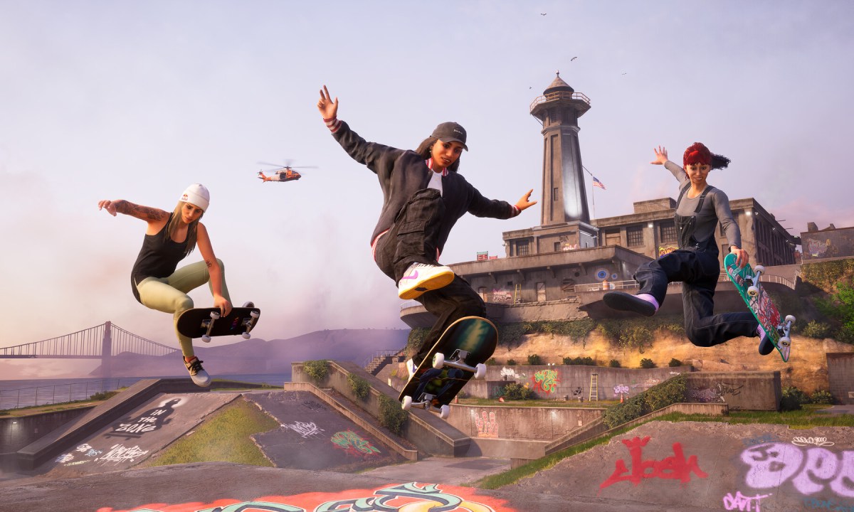 Three skaters doing tricks in Tony Hawk's Pro Skater 3 + 4.