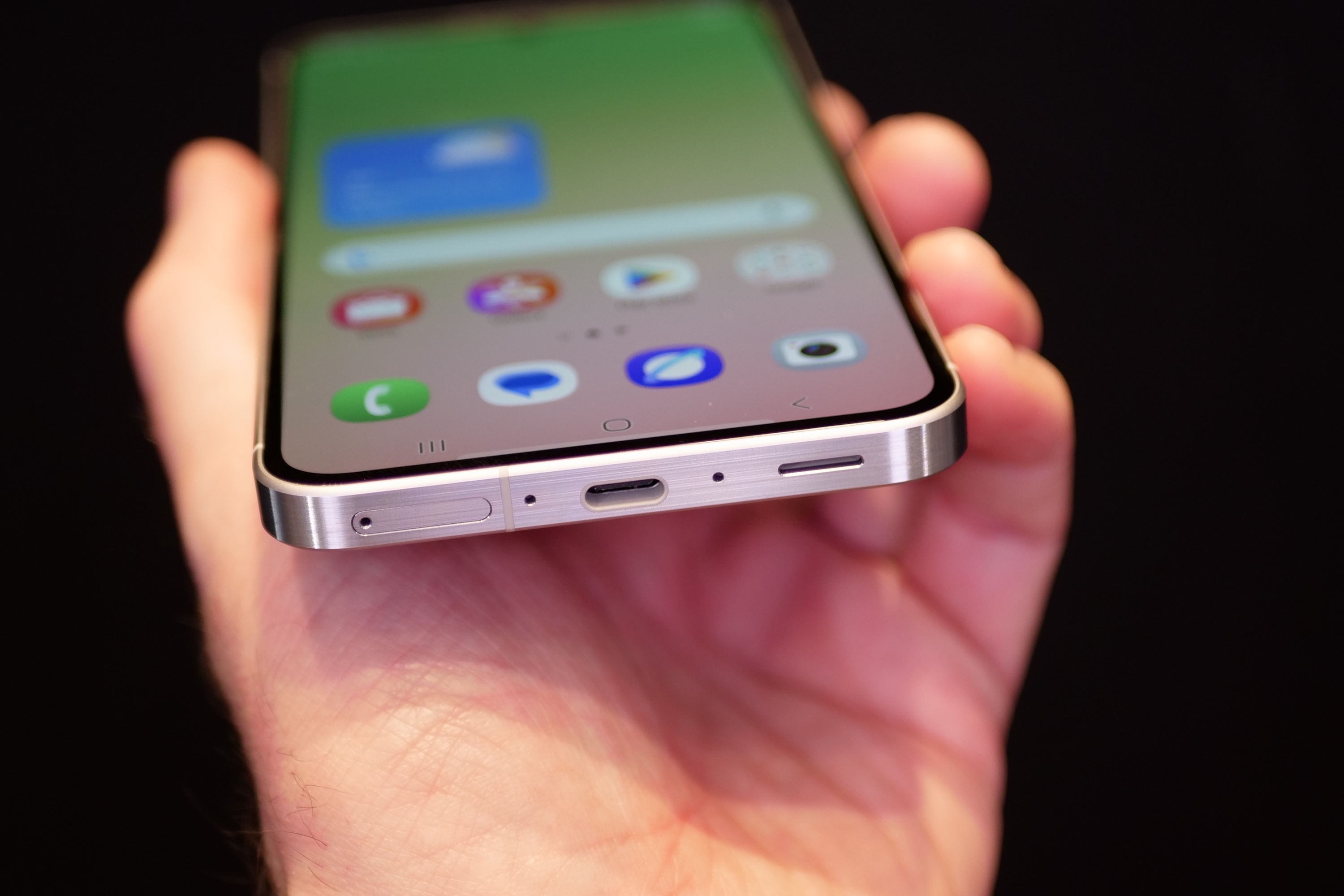 The charging port on the Samsung Galaxy A56.