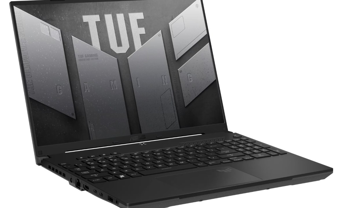 The Asus TUF Gaming A16 gaming laptop on a white background.