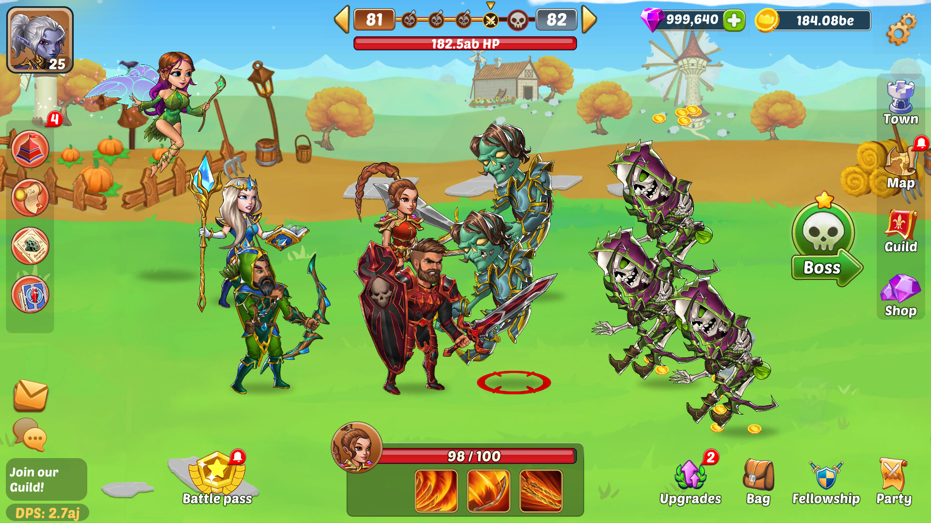 Knights fighting monsters in an idol game.