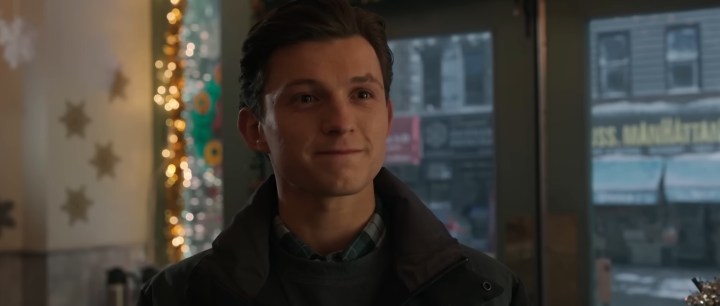 Tom Holland in a cafe in "Spider-Man-No Way Home."