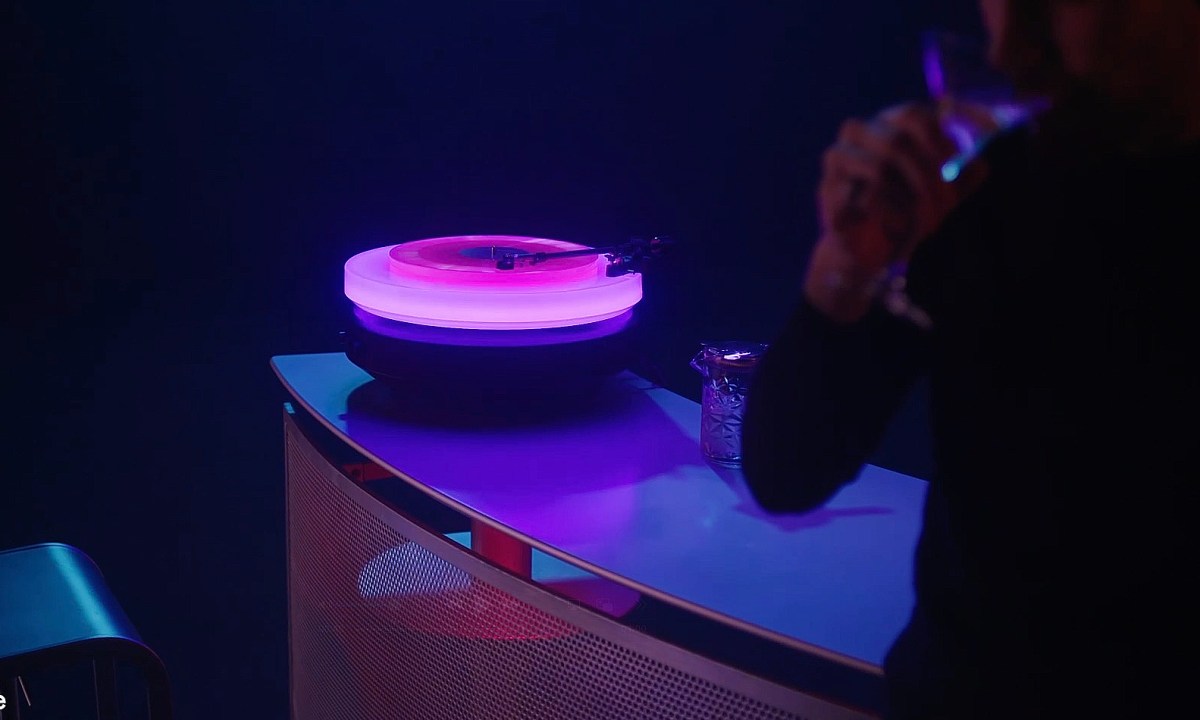 The Audio-Technica Hotaru floating, glowing turntable.