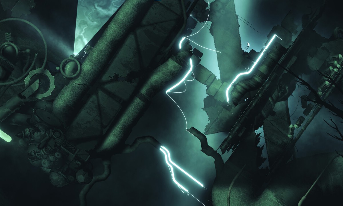A man jumps through electrified platforms in Bionic Bay.