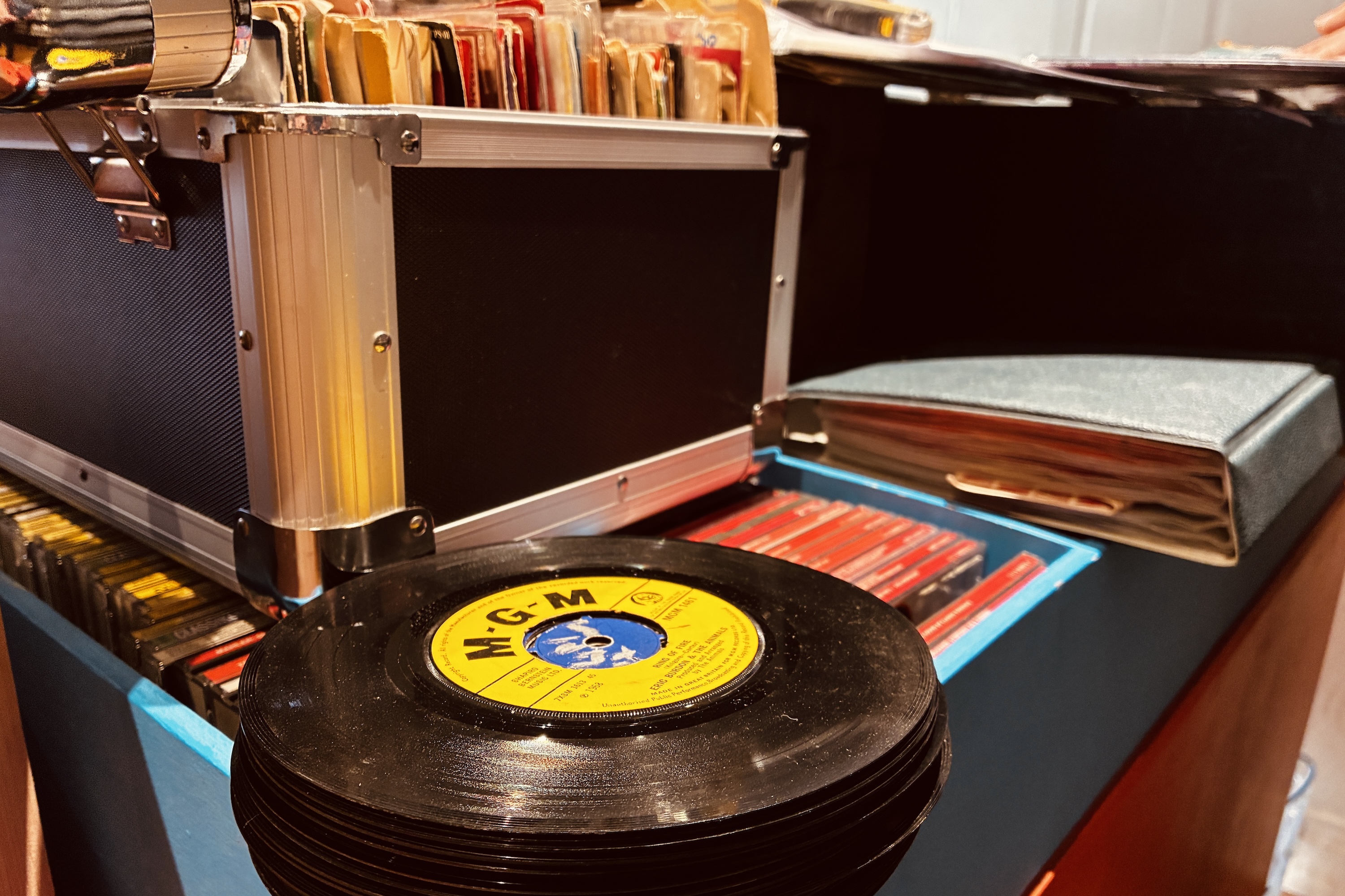 Records in Spin Sounds record store in the U.K..