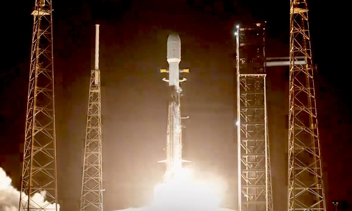 A SpaceX Falcon 9 rocket launching in April 2025.