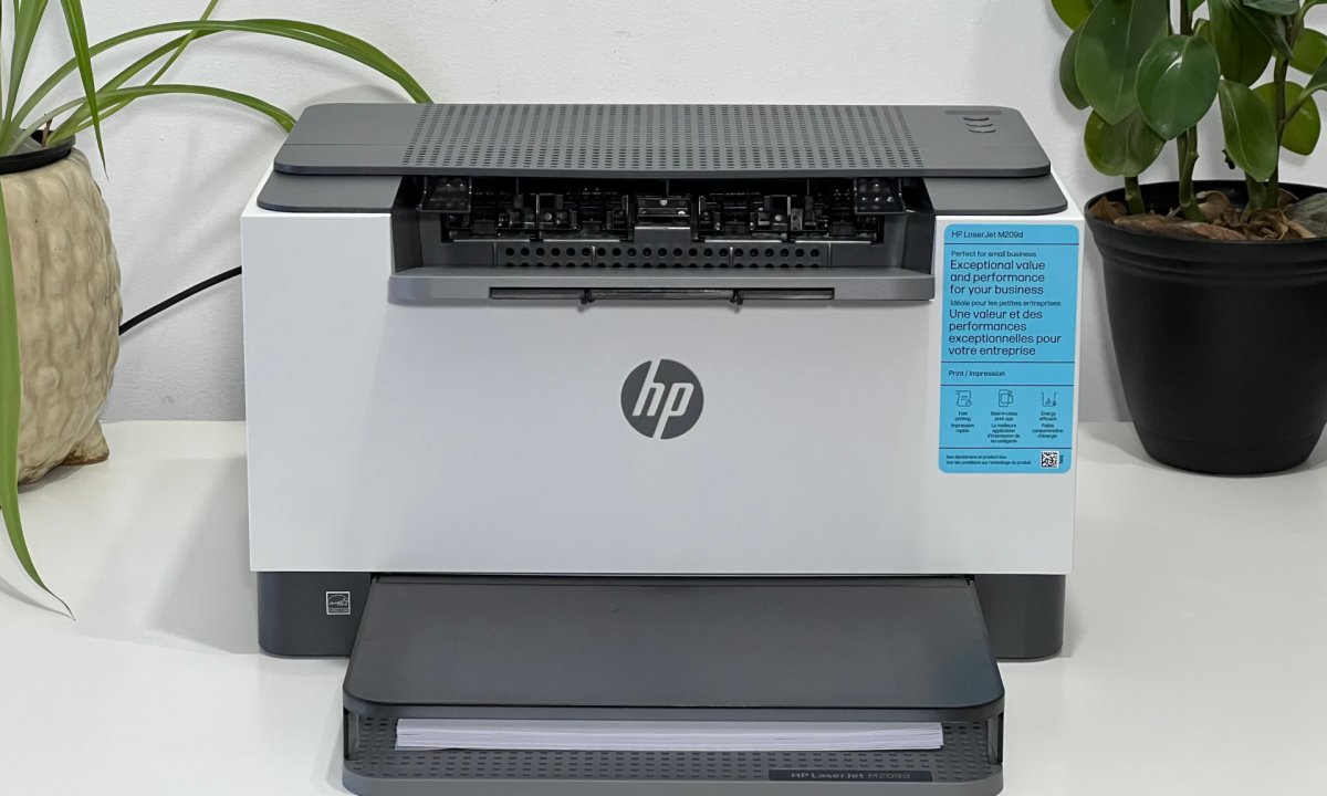 The HP LaserJet M209dW is a fast, compact monochrome laser printer.