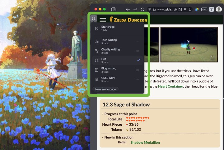 Workspaces in Vivaldi.